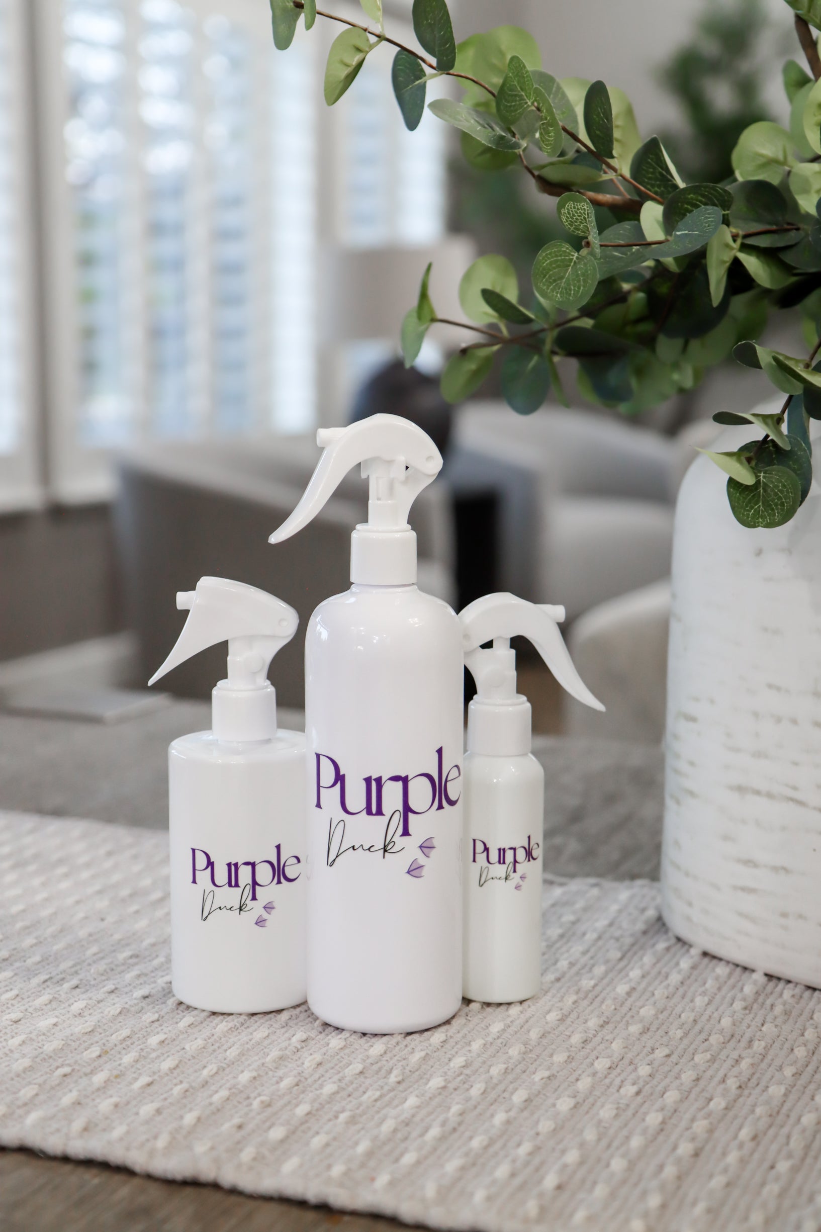 all three sizes of purple duck room & Linen sprays