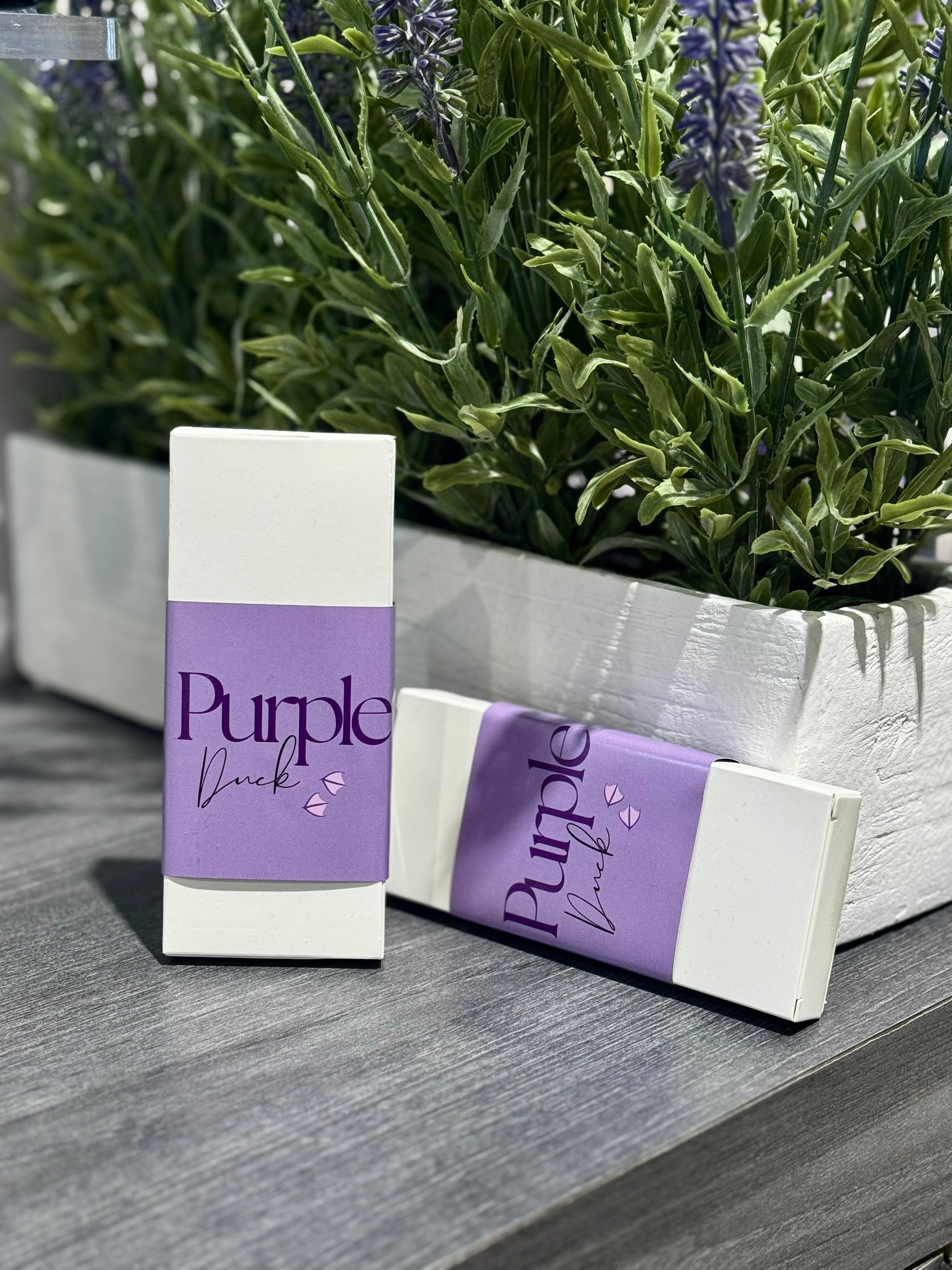 purple duck's sample perfume in the box
